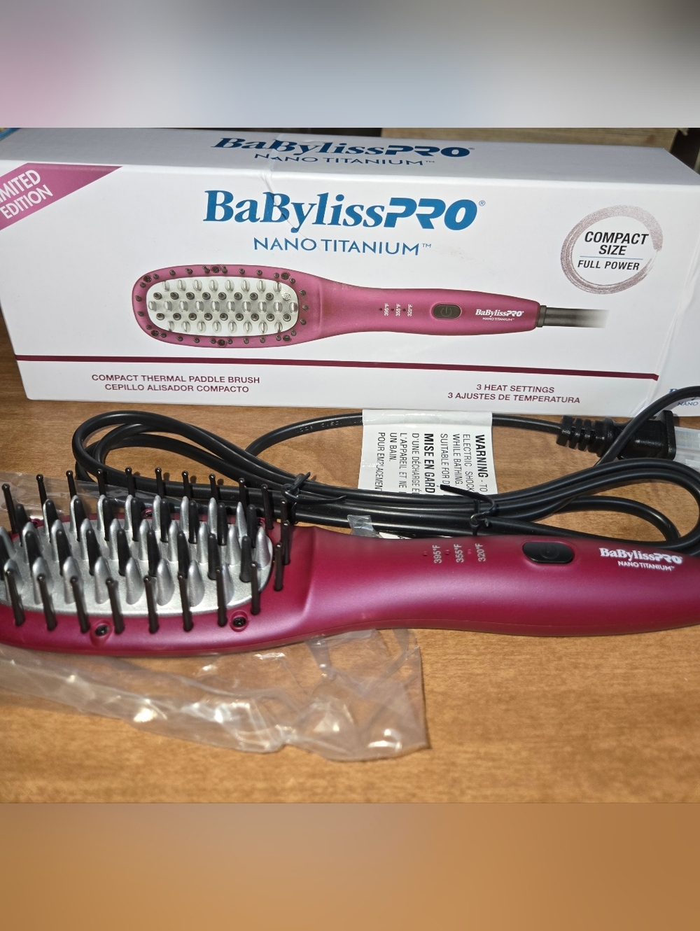 BaByliss Nano Titanium Pink Compact Thermal Paddle Brush - Straightening Brush